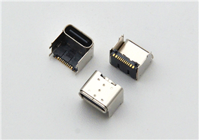 Type-C 16-pin connector, board-mounted with four-legged insert, featuring two solder points on the outer shell, 8.0mm length, 5.9mm pitch, and a 4.3mm standoff height
